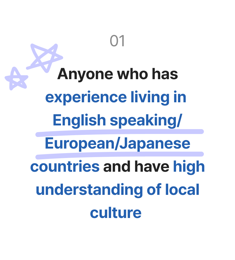 Anyone who has experience living in English speaking/European/Japanese countries and have high understanding of local culture